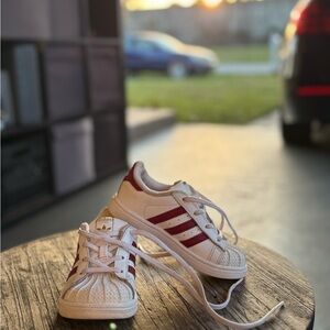 Adidas Kids White and Burgundy Sneakers